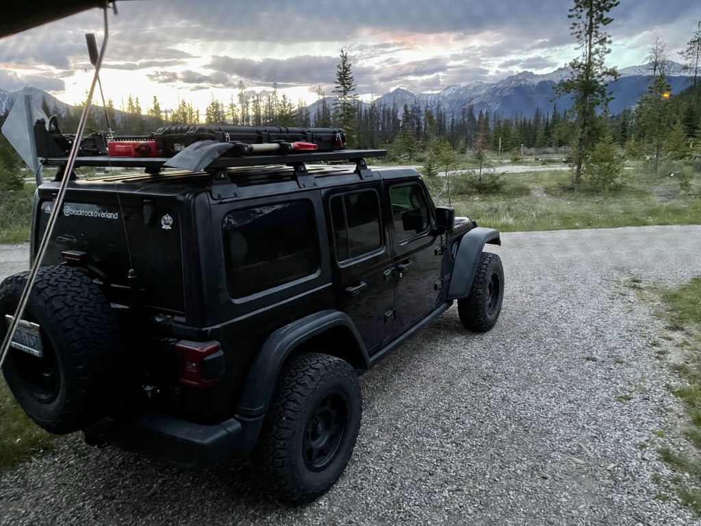 The Wrangler at camp with the rear hatch open